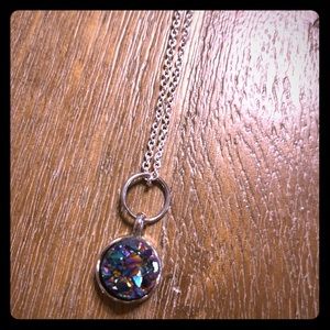 Silver plated 16” chain necklace with drusy